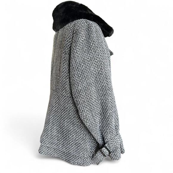 Grey & Black Tweed Peacoat Coat With Removable Faux Fur Collar - Picture 5 of 8